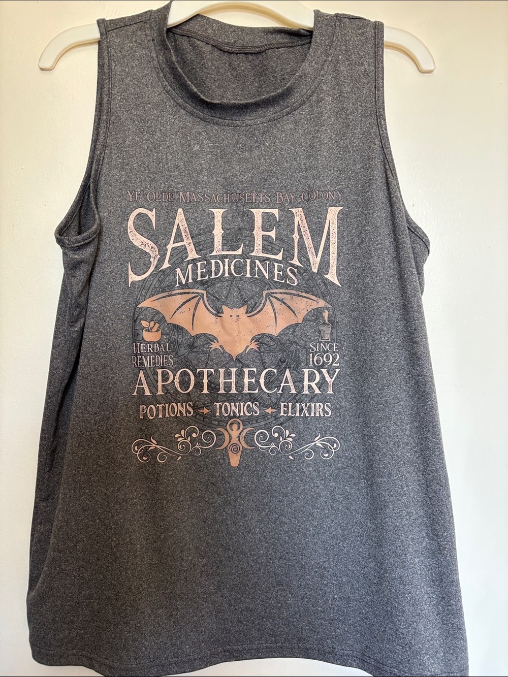 SHEIN Gray Muscle Tee with Pale Peach Salem Apothecary Graphic